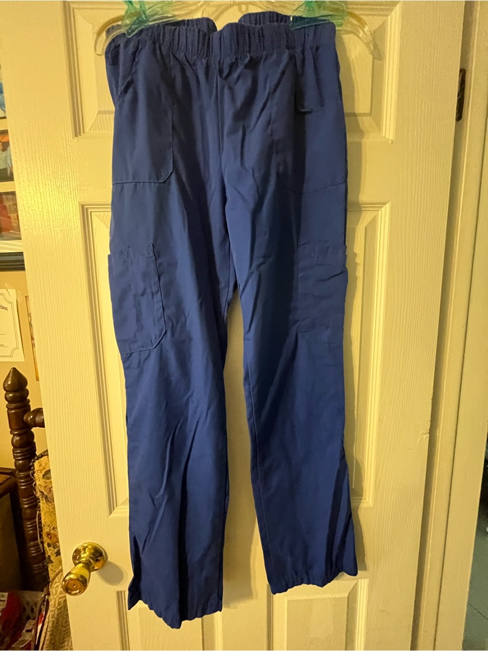 Unisex FSH  Elastic Waist Blue Cargo Scrub Pants (2) small regular